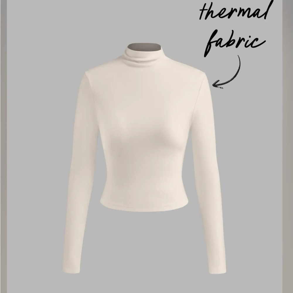 Cider THERMAL COTTON-BLEND STAND COLLAR SOLID LONG SLEEVE TEE M CC4-14